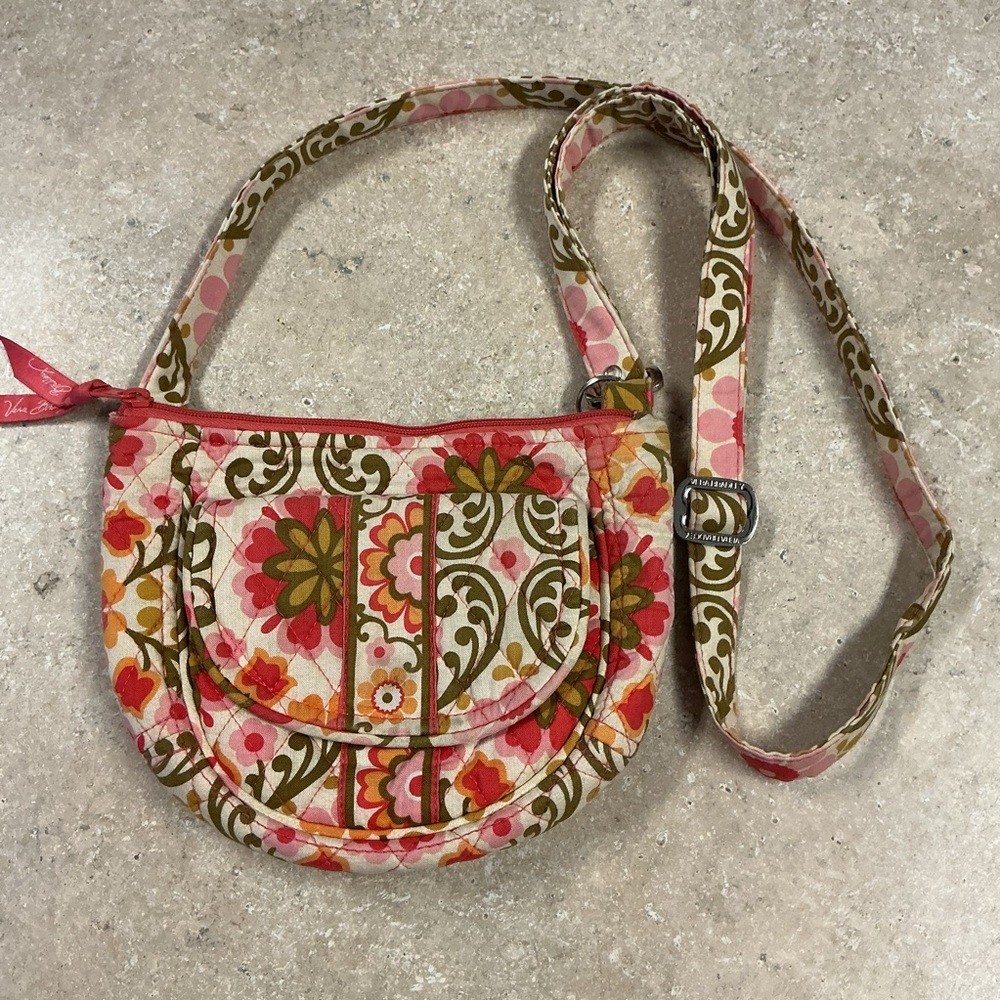 Vera Bradley Cross Body Pink Floral Green Paisley Small Crossbody Bag purse